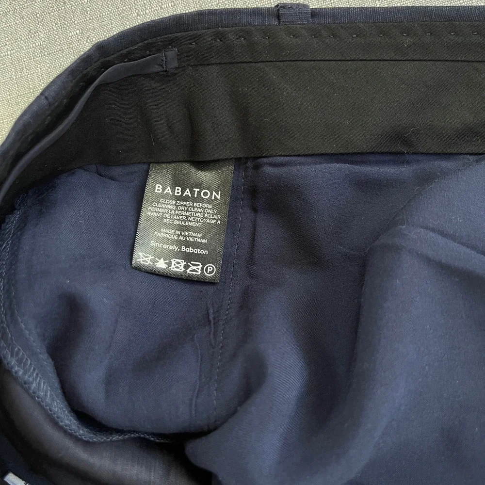 Babaton Agency Linen Cropped High Rise Straight Leg Pant Womens 2 Navy Blue $148